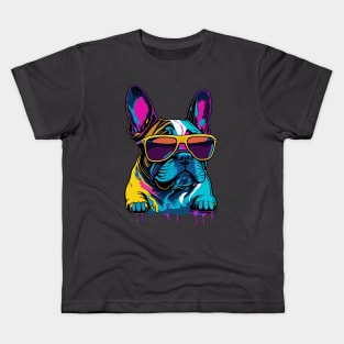 Neon French Bulldog with Sunglasses Kids T-Shirt